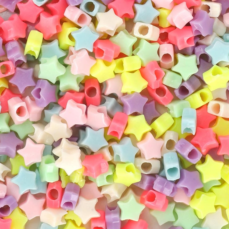 anpiwshjo 1100 Pcs Colored-Star Plastic Barrel Loose Beads for Jewelry Making, Bracelets, Hair Beads - Image 1